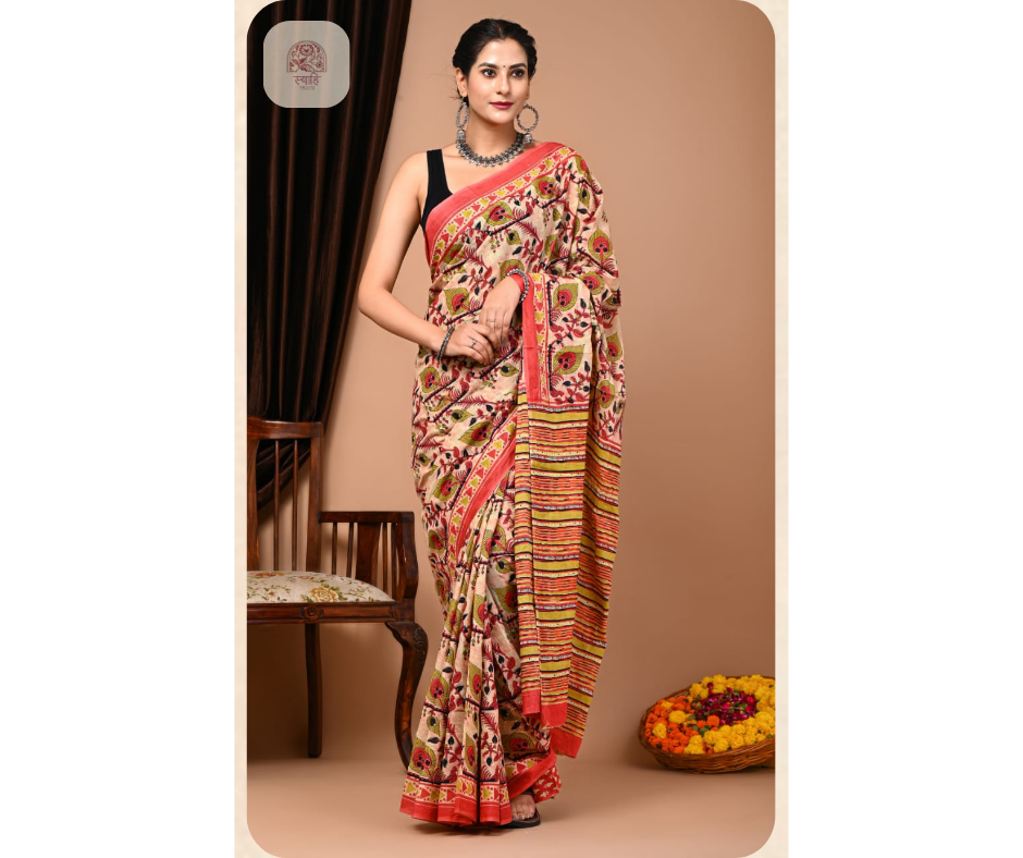 Cotton Mulmul Printed Saree with Blouse