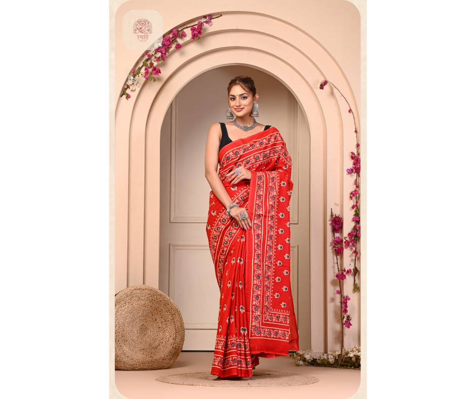 Cotton Mulmul Printed Saree with Blouse