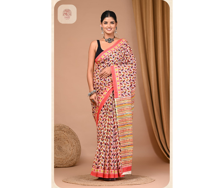 Cotton Mulmul Printed Saree with Blouse