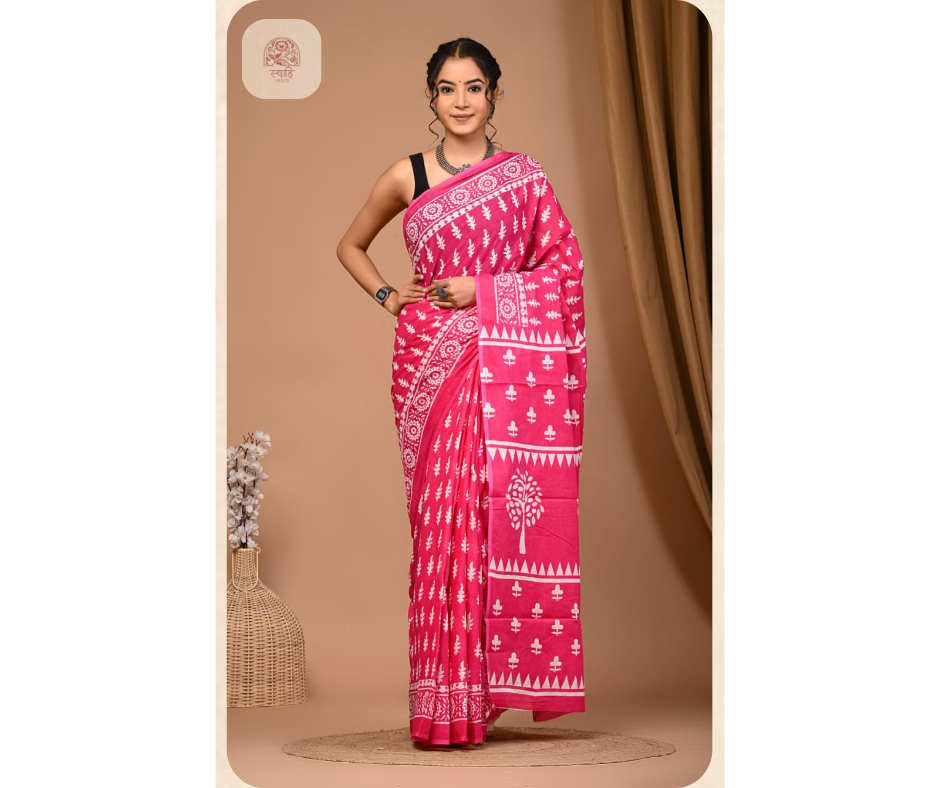 Cotton Mulmul Printed Saree with Blouse