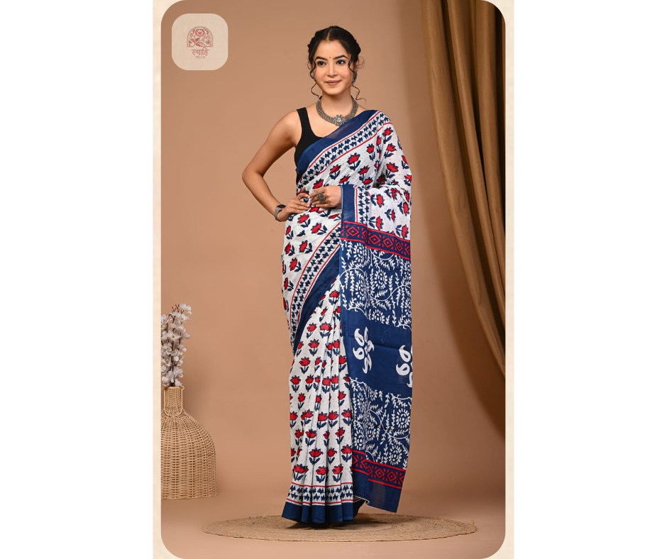 Cotton Mulmul Printed Saree with Blouse