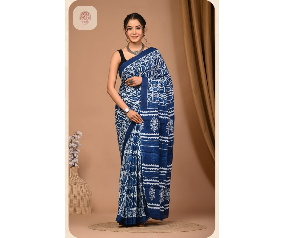 Cotton Mulmul Printed Saree with Blouse