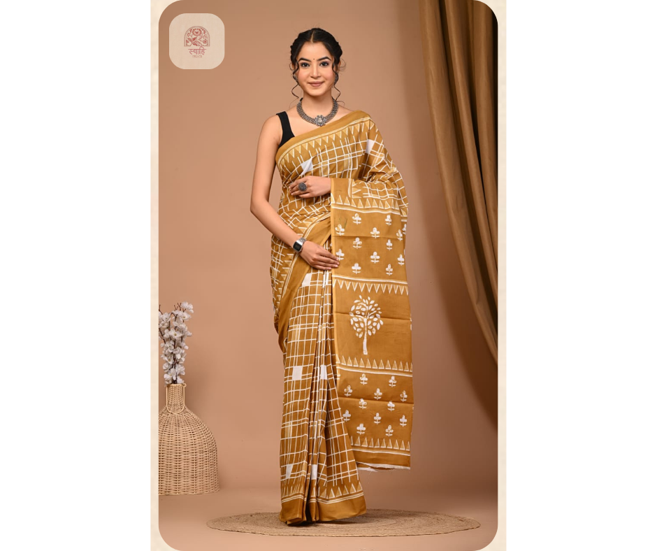 Cotton Mulmul Printed Saree with Blouse